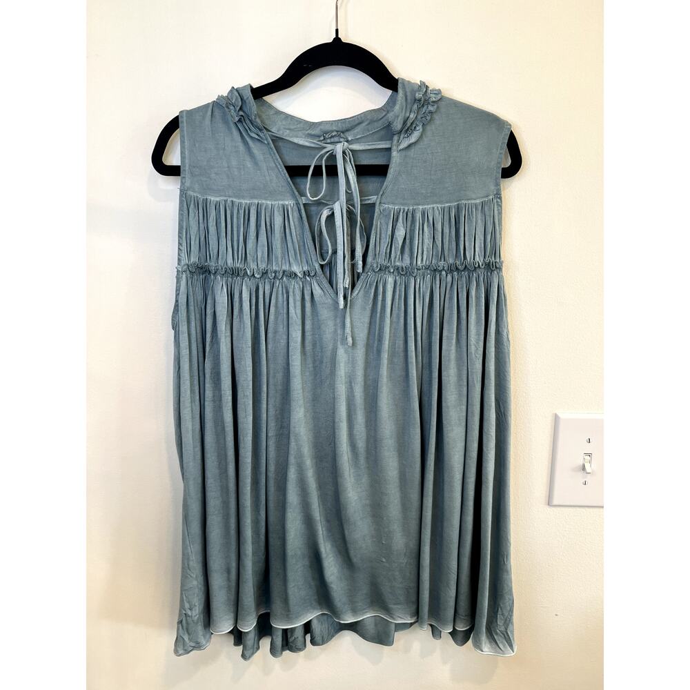 POL Sage Sleeveless Tunic Top Small Boho Babydoll Tank Cottagecore Lagenlook